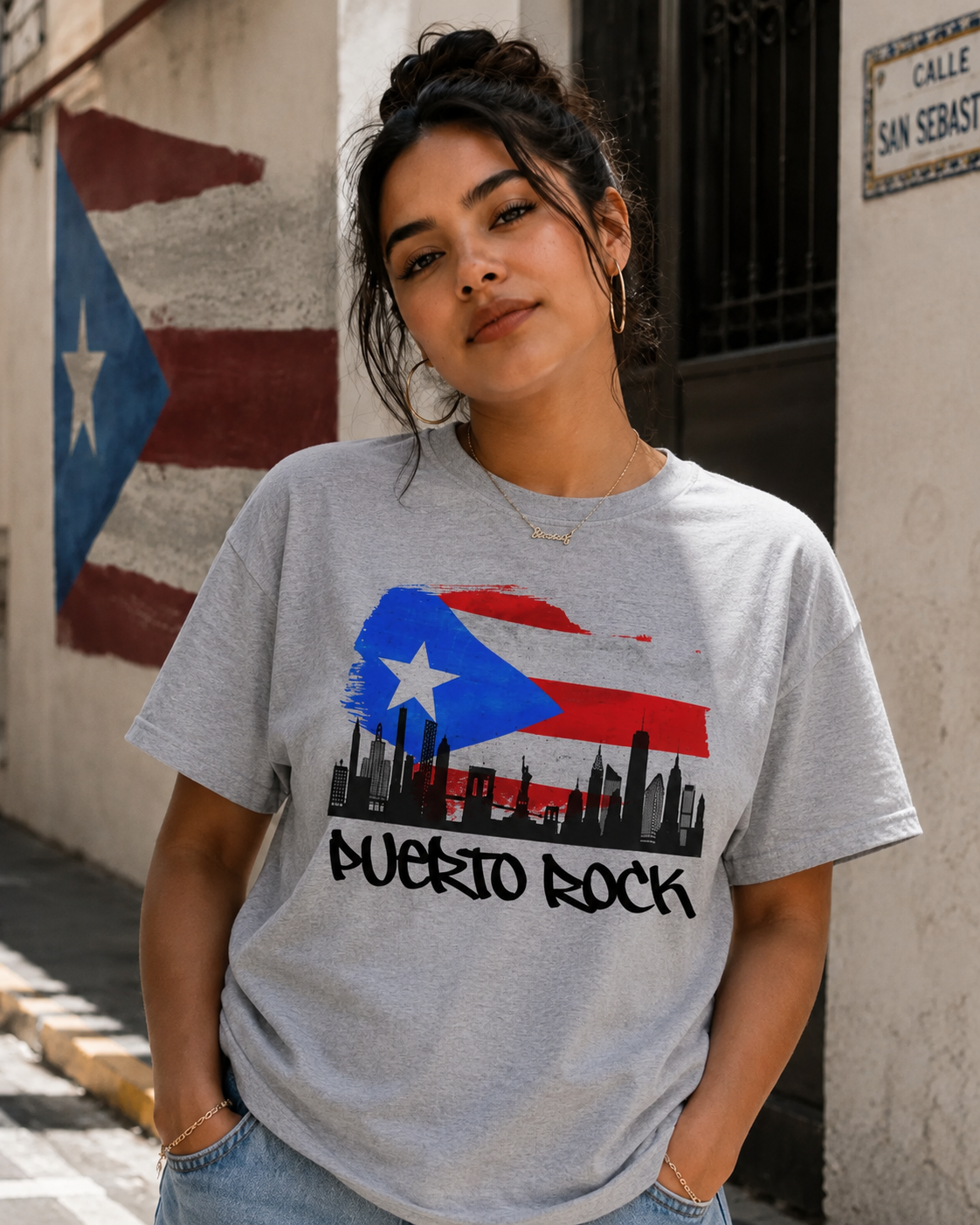 Puerto Rock Puerto Rican Flag Skyline T-Shirt