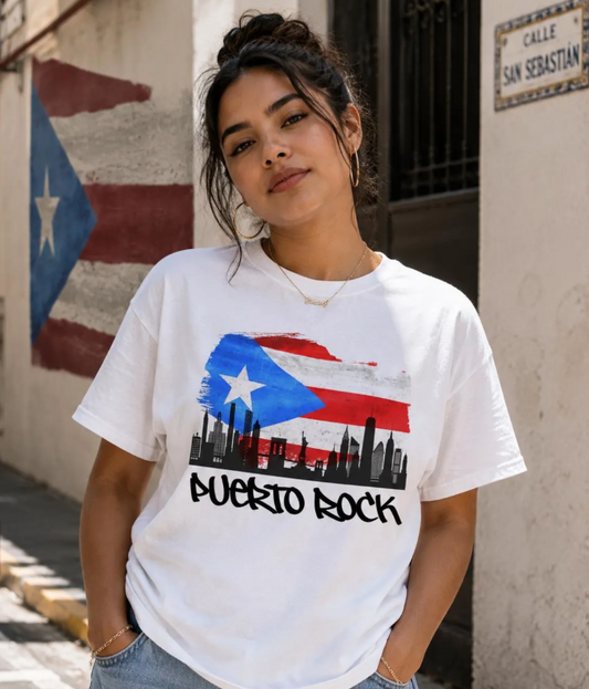 Puerto Rock Puerto Rican Flag Skyline T-Shirt